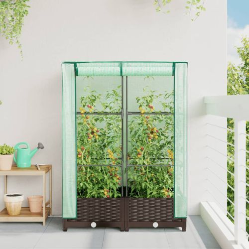 Jardinière surélevée avec housse aspect rotin 80x40x123 cm - Photo n°3; ?>