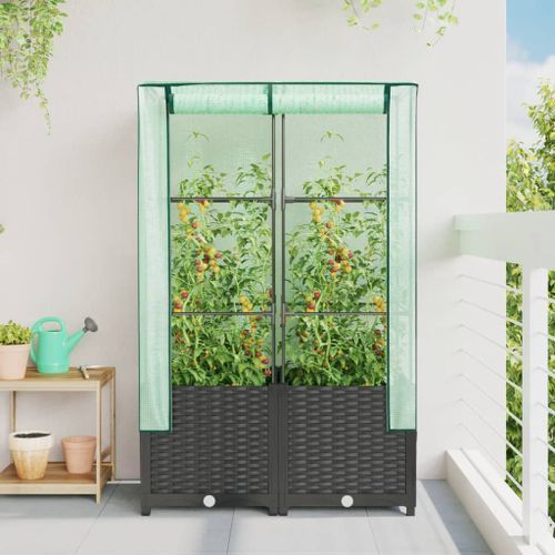 Jardinière surélevée avec housse aspect rotin 80x40x138 cm - Photo n°3; ?>