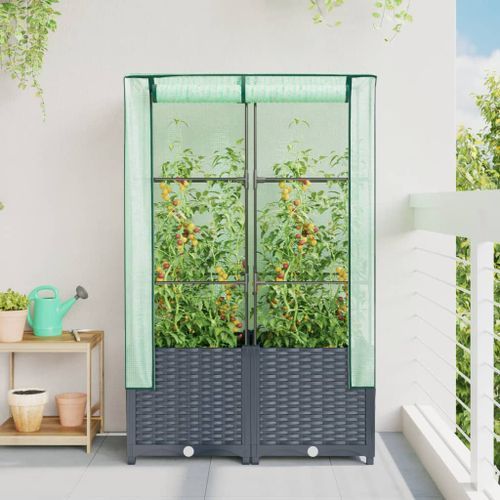 Jardinière surélevée avec housse aspect rotin 80x40x138 cm - Photo n°3; ?>