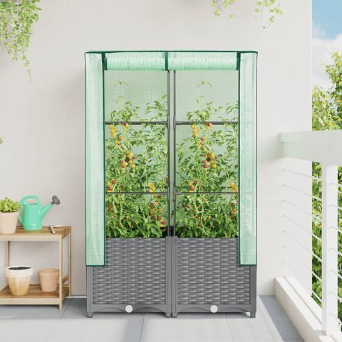 Jardinière surélevée avec housse aspect rotin 80x40x138 cm - Photo n°3; ?>