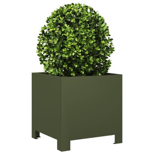 Jardinière vert olive 30x30x30 cm acier - Photo n°3; ?>