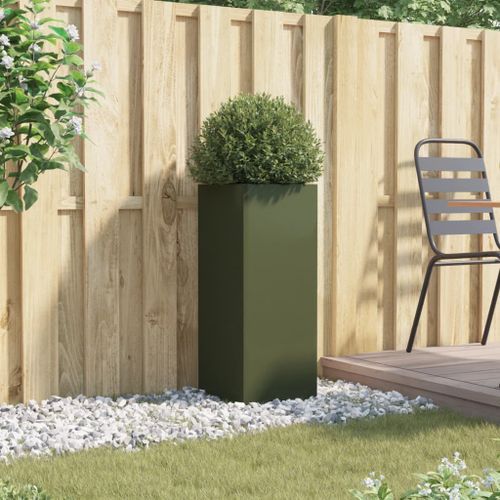 Jardinière vert olive 32x27,5x75 cm acier laminé à froid - Photo n°3; ?>