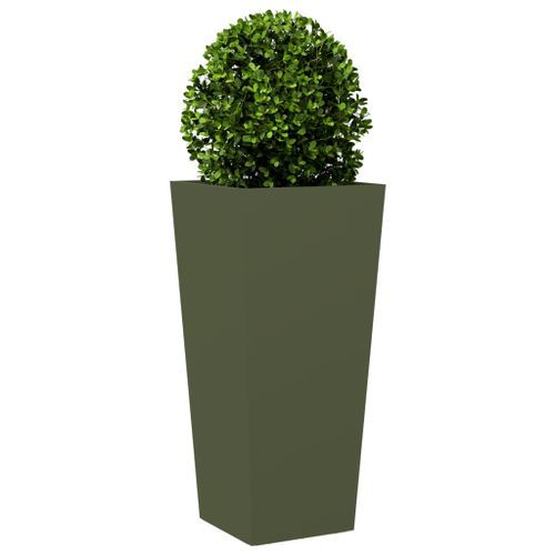 Jardinière vert olive 35x35x75 cm acier - Photo n°3; ?>