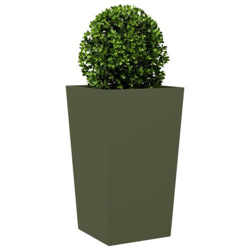 Jardinière vert olive 45x45x75 cm acier - Photo n°3; ?>