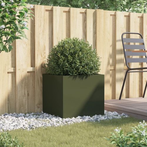 Jardinière vert olive 49x47x46 cm acier laminé à froid - Photo n°3; ?>