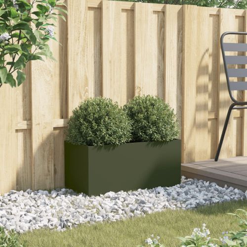 Jardinière vert olive 62x30x29 cm acier laminé à froid - Photo n°3; ?>