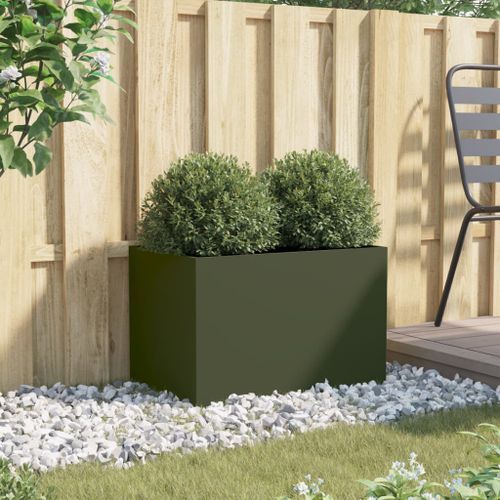 Jardinière vert olive 62x40x39 cm acier laminé à froid - Photo n°3; ?>