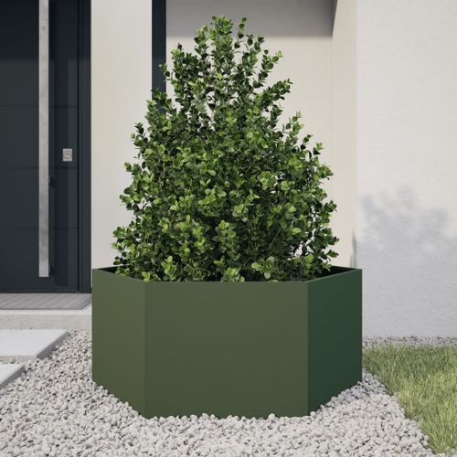 Jardinière vert olive hexagone 104x90x45 cm acier - Photo n°2; ?>