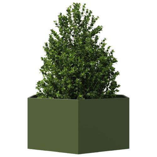 Jardinière vert olive hexagone 104x90x45 cm acier - Photo n°3; ?>