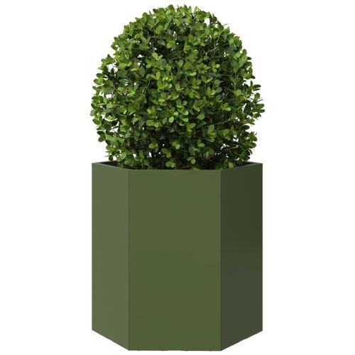 Jardinière vert olive hexagone 46x40x45 cm acier - Photo n°3; ?>