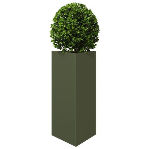 Jardinière vert olive triangulaire 40x34,5x70 cm acier - Photo n°3; ?>