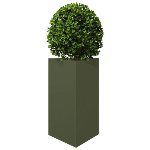 Jardinière vert olive triangulaire 50x43x75 cm acier - Photo n°3; ?>