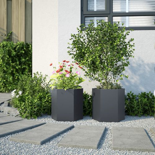 Jardinières 2 pcs anthracite hexagone 46x40x45 cm acier - Photo n°3; ?>