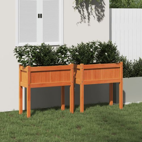 Jardinières 2 pcs avec pieds marron bois de pin massif - Photo n°3; ?>