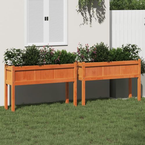 Jardinières 2 pcs avec pieds marron bois de pin massif - Photo n°2; ?>