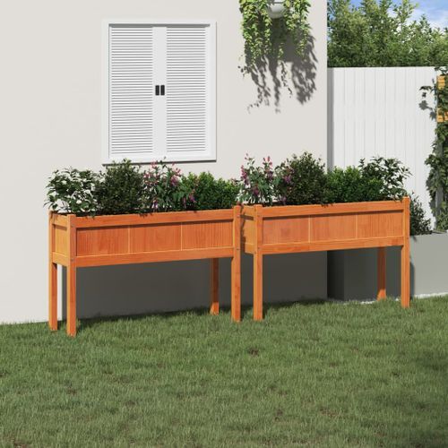 Jardinières 2 pcs avec pieds marron bois de pin massif - Photo n°3; ?>