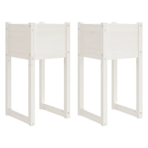 Jardinières 2 pcs Blanc 40x40x81 cm Bois massif de pin - Photo n°2; ?>