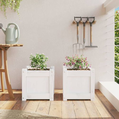 Jardinières 2 pcs blanc bois de pin massif - Photo n°3; ?>