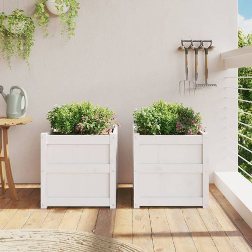 Jardinières 2 pcs blanc bois de pin massif - Photo n°3; ?>