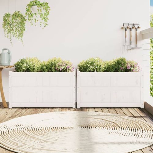 Jardinières 2 pcs blanc bois de pin massif - Photo n°3; ?>