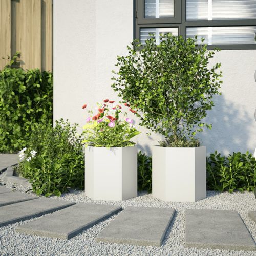 Jardinières 2 pcs blanc hexagone 46x40x45 cm acier - Photo n°3; ?>