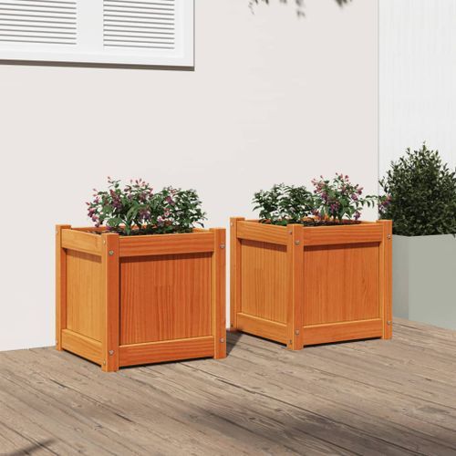 Jardinières 2 pcs marron bois de pin massif - Photo n°3; ?>