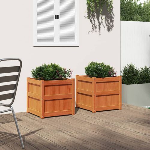 Jardinières 2 pcs marron bois de pin massif - Photo n°3; ?>