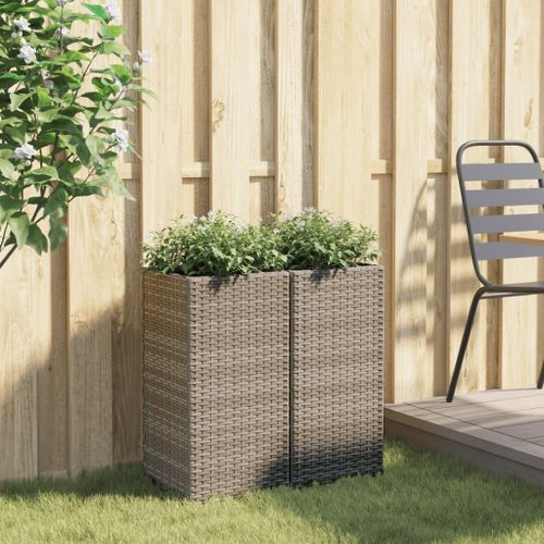 Jardinières 2 pcs gris 30x30x60 cm résine tressée - Photo n°3; ?>