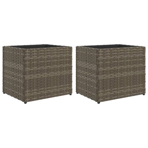 Jardinières 2 pcs gris 36x30x32 cm résine tressée - Photo n°2; ?>