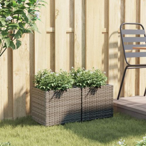 Jardinières 2 pcs gris 36x30x32 cm résine tressée - Photo n°3; ?>