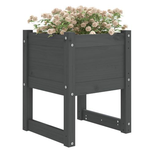 Jardinières 2 pcs Gris 40x40x52,5 cm Bois massif de pin - Photo n°3; ?>