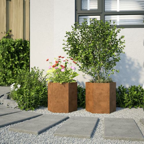 Jardinières 2 pcs hexagone 46x40x45 cm acier corten - Photo n°3; ?>