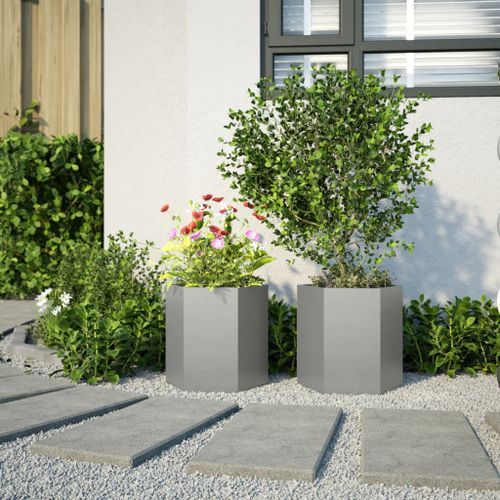 Jardinières 2 pcs hexagone 46x40x45 cm acier inoxydable - Photo n°3; ?>