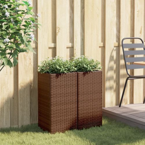 Jardinières 2 pcs marron 30x30x60 cm résine tressée - Photo n°3; ?>