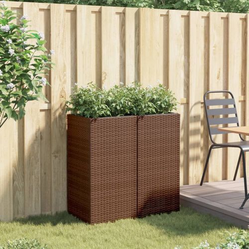 Jardinières 2 pcs marron 40x40x80 cm résine tressée - Photo n°3; ?>