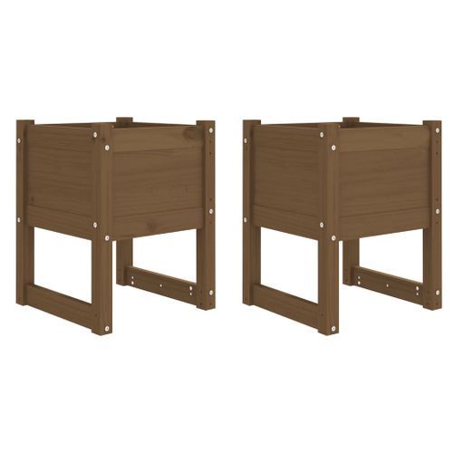 Jardinières 2 pcs Marron miel 40x40x52,5 cm Bois massif de pin - Photo n°2; ?>