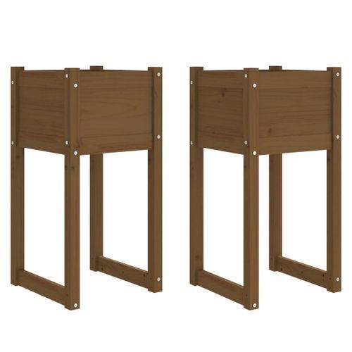 Jardinières 2 pcs Marron miel 40x40x81 cm Bois massif de pin - Photo n°2; ?>