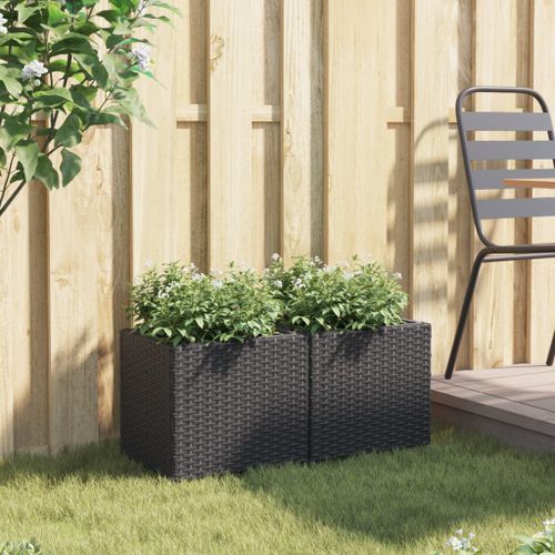 Jardinières 2 pcs noir 36x30x32 cm résine tressée - Photo n°3; ?>