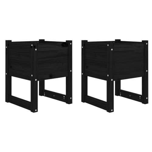 Jardinières 2 pcs Noir 40x40x52,5 cm Bois massif de pin - Photo n°2; ?>