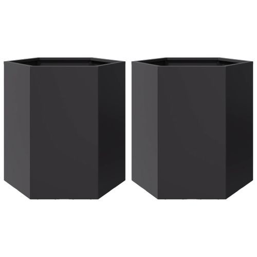 Jardinières 2 pcs noir hexagone 46x40x45 cm acier - Photo n°2; ?>