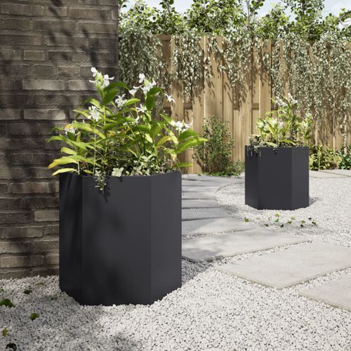 Jardinières 2 pcs noir hexagone 46x40x45 cm acier - Photo n°3; ?>