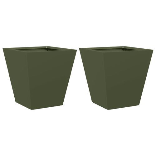 Jardinières 2 pcs vert olive 30x30x30 cm acier - Photo n°2; ?>