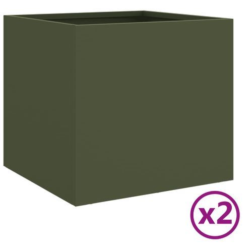 Jardinières 2 pcs vert olive 32x30x29 cm acier laminé à froid - Photo n°2; ?>