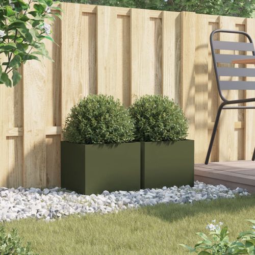 Jardinières 2 pcs vert olive 32x30x29 cm acier laminé à froid - Photo n°3; ?>