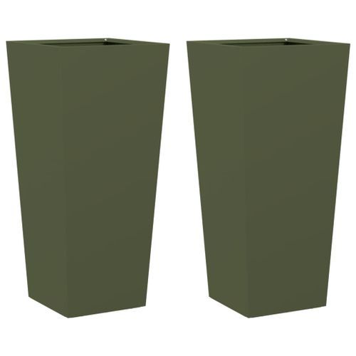 Jardinières 2 pcs vert olive 35x35x75 cm acier - Photo n°2; ?>