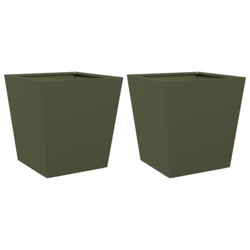 Jardinières 2 pcs vert olive 40x40x40 cm acier - Photo n°2; ?>