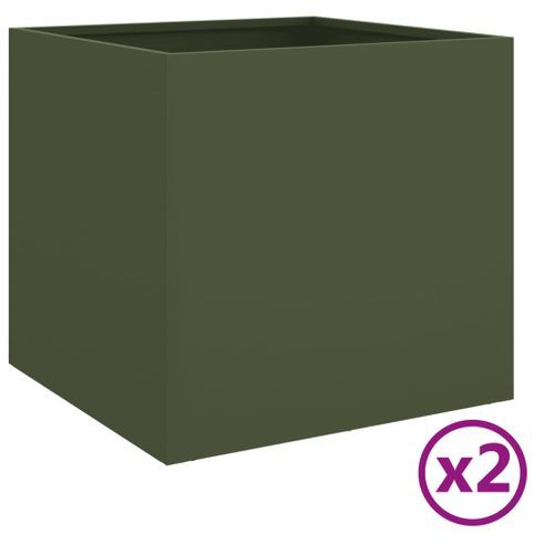 Jardinières 2 pcs vert olive 42x40x39 cm acier laminé à froid - Photo n°2; ?>