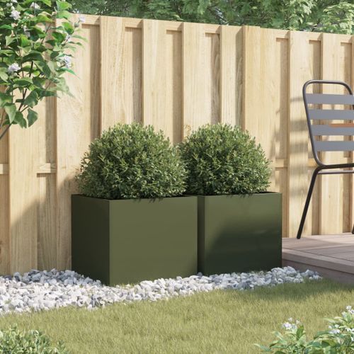 Jardinières 2 pcs vert olive 42x40x39 cm acier laminé à froid - Photo n°3; ?>