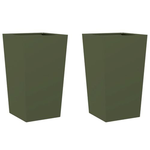 Jardinières 2 pcs vert olive 45x45x75 cm acier - Photo n°2; ?>