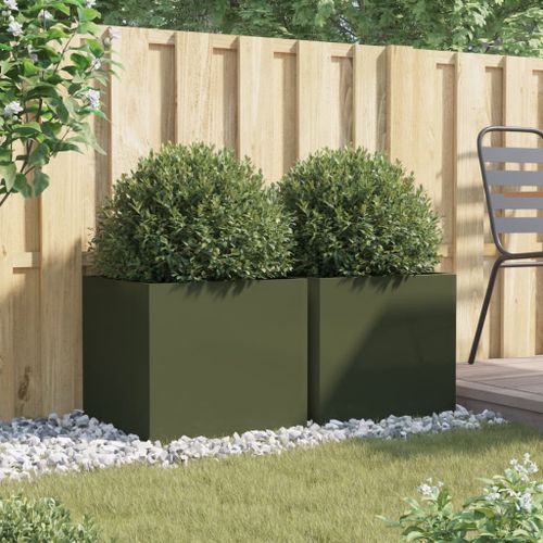 Jardinières 2 pcs vert olive 49x47x46 cm acier laminé à froid - Photo n°3; ?>